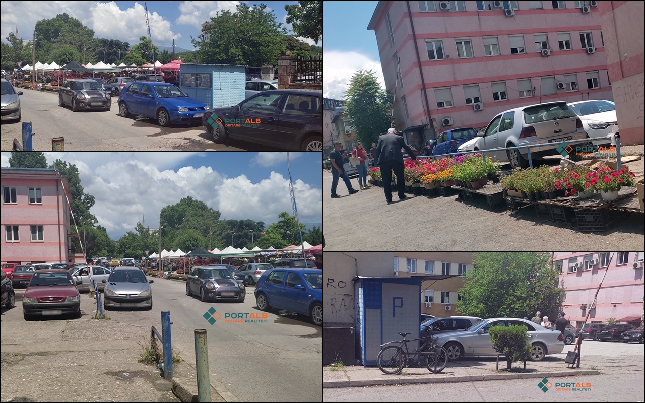 Kolazh me fotografi nga parkingjet mbrapa Poliklinikës "Bit Pazar" - Shkup, foto: Portalb.mk