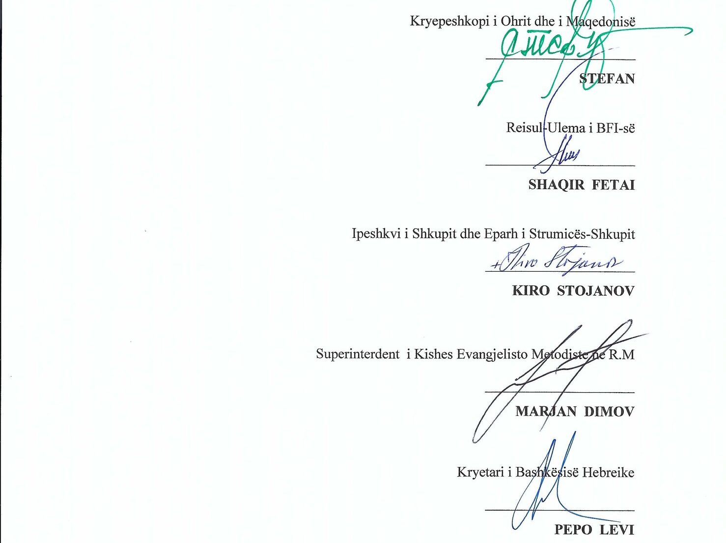 Letra e nënshkruar nga krerët e bashkësive fetare në RMV në lidhje me ligjet për gjendjen civile dhe barazinë gjinore