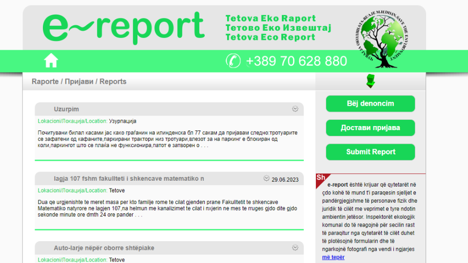 Printscreen nga E-report Tetova