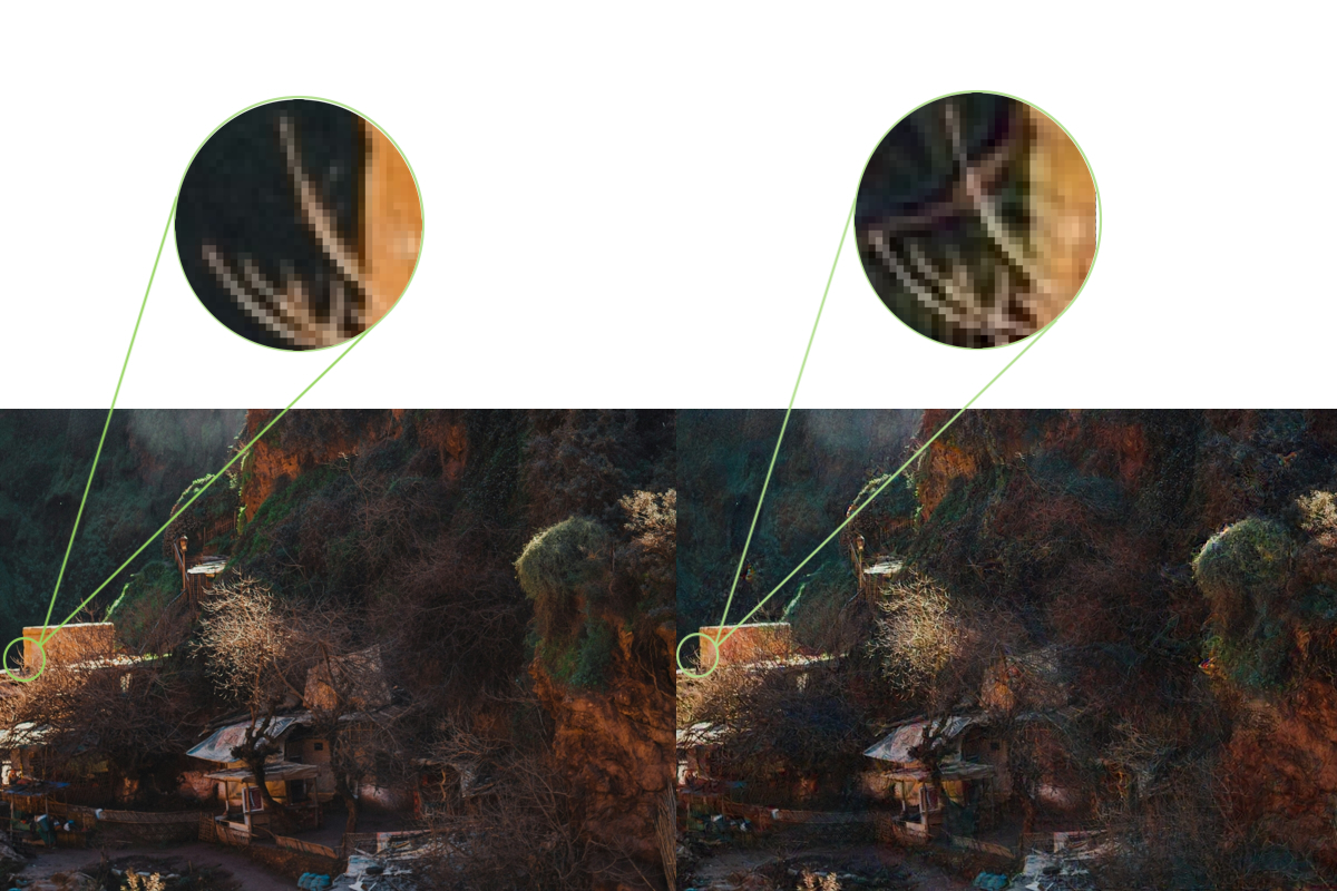 Dallimet në pikselë mes punimit origjinal (në të majtë) dhe atij të infektuar (në të djathtë) të Tamara Menzi. Ilustrim nga Portalb.mk
