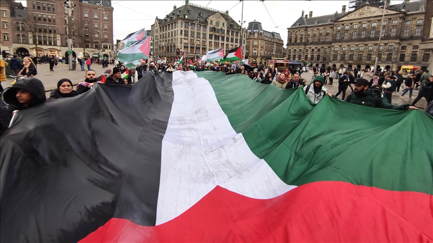 Holandë, tubim në mbështetje të Palestinës. Foto: Nikos Oikonomou / AA