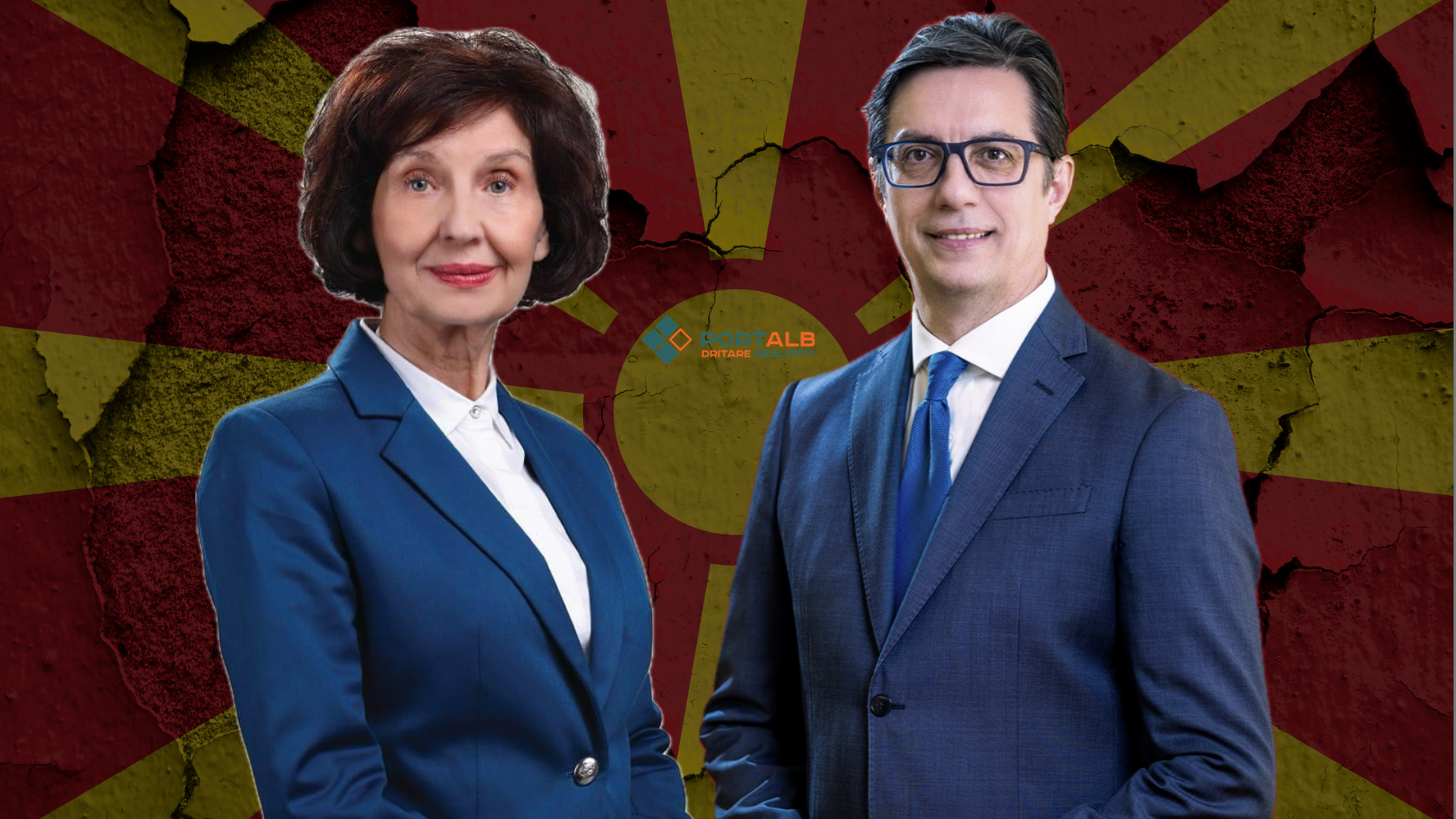 Kandidatët për presidentë të RMV-së: Gordana Siljanovska Davkova dhe Stevo Pendarovski. Foto ilustrim nga Fisnik Xhelili/Portalb.mk (Fotoja në prapavi nga Canva)
