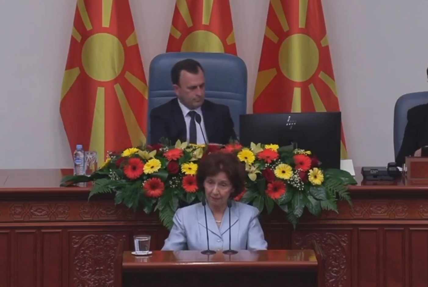 Paraqitja e parë e Gordana Siljanovskës si presidente e Maqedonisë së Veriut në Kuvend.