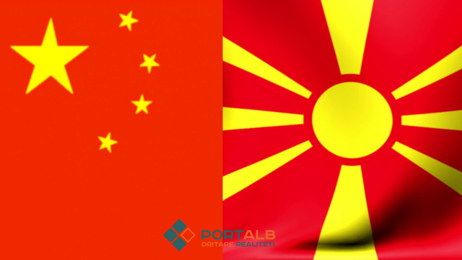 Foto ilustrim Canva, flamuri i Kinës dhe flamuri i Maqedonisë së Veriut nga Portalb.mk