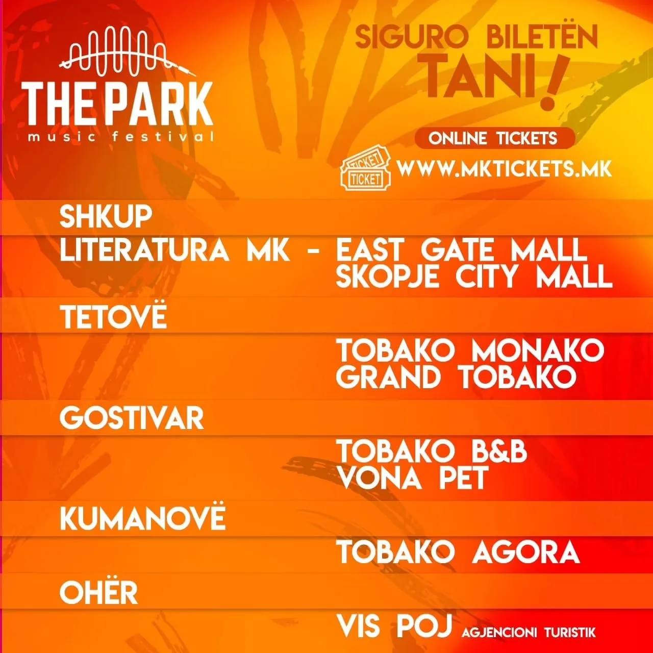 Lokacionet ku mund të merren biletat për festivalin. Foto: The Park Festival (Facebook)