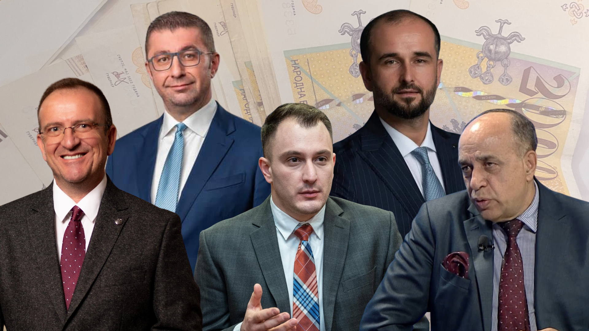 Arben Taravari, Hristijan Mickoski, Stefan Andonovski, Orhan Murtezani dhe Shaban Saliu. Foto e edituar nga Portalb.mk