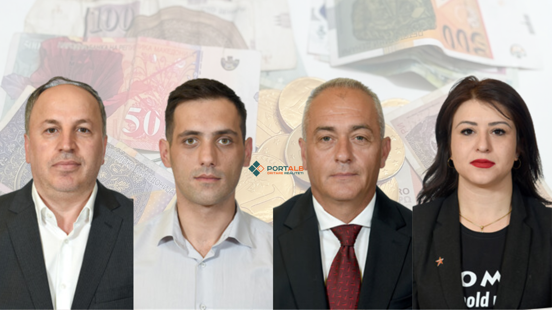 Adnan Azizi, Amar Mecinoviq, Dushko Ivanov, Jovana Mojsoska. Fotot e marra nga Kuvendi i RMV-së. Ilustrim: Fisnik Xhelili/Portalb.mk